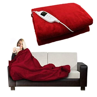 Image of Electric Heated Throw Over Under Blanket Fleece Washable Polyester Warm Mattress (Red)