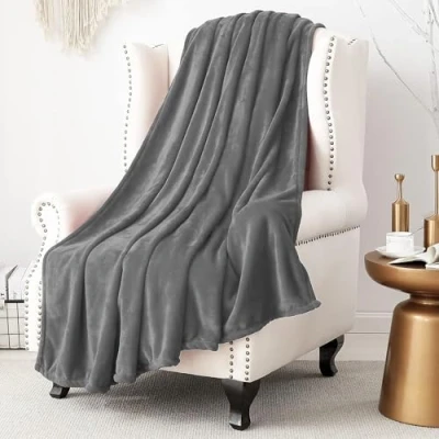 Image of EV DEKOR Flannel Fleece Ultra Soft Large Blanket Throw Over Fluffy Warm Bedspread for Bedroom Double Bed Sofa Couch Blankets, Grey 150 x 200cm