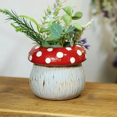 Image of Fyne Finds Ceramic Toadstool Mushroom Planter Plant Pot 15cm, 6inch Indoor Home Decor Gift