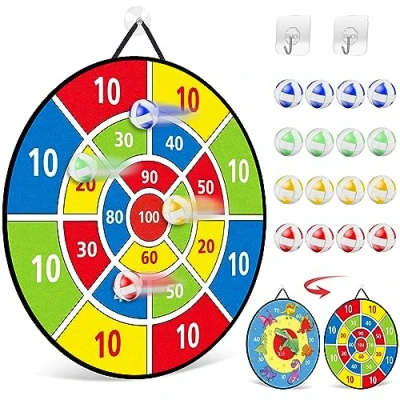 Image of TOMYOU 26&quot; Dart Board for Kids with 16 Sticky Balls, Double Sided Dinosaur Board, Indoor Outdoor Party Games Toys, Birthday Toys Gift Age 5 6 7 8 9 10 11 12 Year Old Boys Girls 66cm