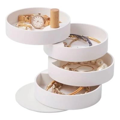 Image of Yamazaki 3408 TOSCA 4 Tiered Accessory Case, white, Steel/Wood/ABS Resin, Minimalist, 10 x 12.2 cm