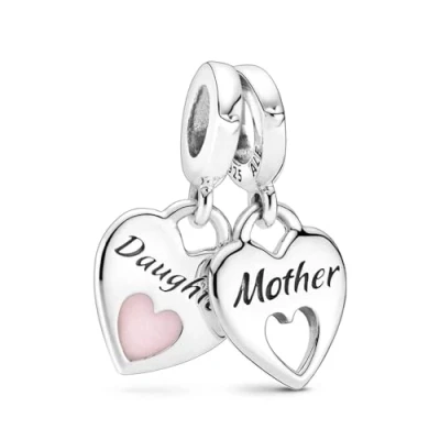 Image of Pandora Moments Women&#039;s Sterling Silver Mother &amp; Daughter Double Heart Split Dangle Charm, No Box