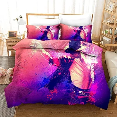 Image of MIUNNG Michael Jackson Bedding Sets Duvet Covers Set With Zipper 3D Digital Print Microfibre + 2 Pillowcases (MJ4,Single)