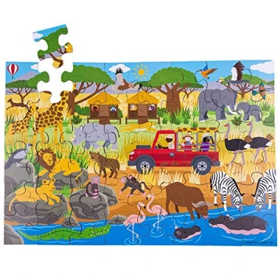 Image of Bigjigs Toys Children&#039;s Wooden African Adventure Floor Jigsaw Puzzle (48 Piece)