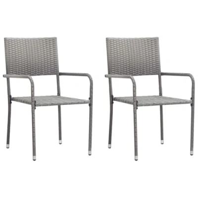 Image of vidaXL Garden Dining Chairs 2 pcs Grey Poly Rattan, Stackable, Durable Outdoor Seating for Patio, Garden, Balcony 51 x 60 87 cm