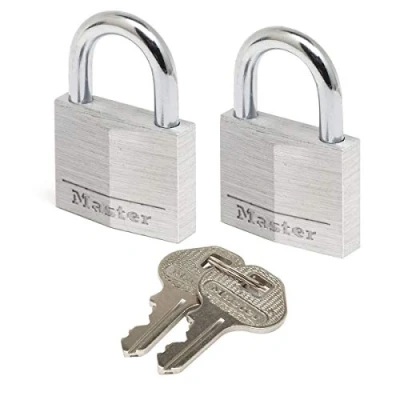 Image of Master Lock 9130EURT Pack of 2 Key Padlocks in Aluminium, Grey, 3 x 5.2 1.6 cm