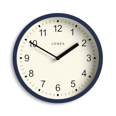 Image of Jones Clocks® The Spin Small clock Round Wall Kitchen Living Room Office Decorative Home Accessories Modern 20cm (Blue)