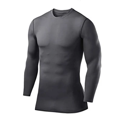 Image of PowerLayer Compression Shirt for Boys, Thermal Long Sleeve Tops Men Base Layers Running Cycling Gym Top Dark Grey (Boys), 6 8 Years (Boys Small)