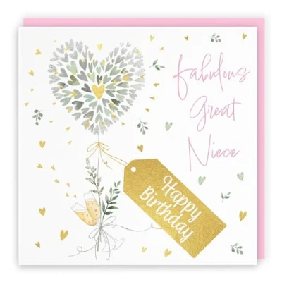 Image of Hunts England Great Niece Contemporary Hearts Pretty Birthday Card Luxury Gold Foil Milo&#039;s Gallery Champagne, Female Fabulous For Pink Envelope