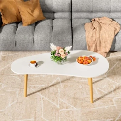 Image of loyliawa Coffee Table, Mango Shape Tables for Living Room, Small Spaces, Mid Century Modern Tea Room Center Minimalist Display Table White 80 cm