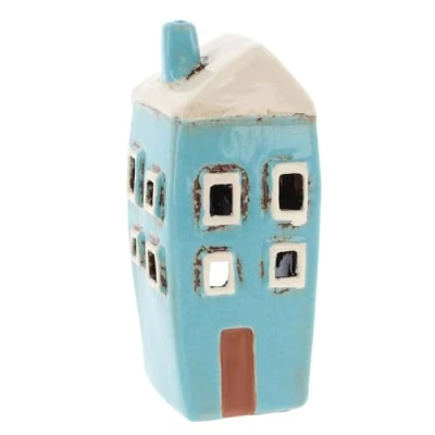 Image of Shudehill Giftware Village Pottery Ceramic Tall House Mini Tealight Turquoise