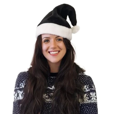 Image of Komonee Black Santa Claus Christmas Hat Xmas Novelty Party for Festive Holidays Fancy Dress Up Unisex Costume Accessory New Years Fun Adults and Children