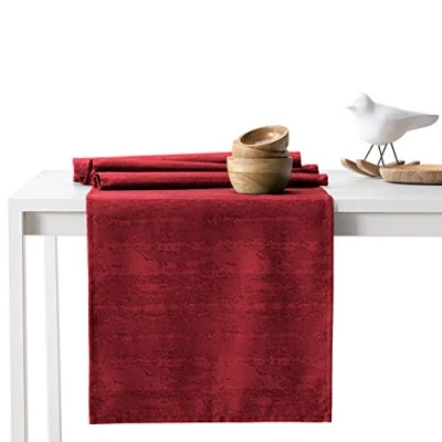 Image of AmeliaHome Table Runner 40 x 140 cm Lotus Effect Water Repellent Snakeskin Pattern Bordeaux Vesta