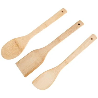 Image of WOLMIK Wooden Spoons Cooking Utensils, 3 PCS Set, Bamboo Spatula for Cooking, Ladle Spoons, Utensil Premium Utensils Kitchen Gifts
