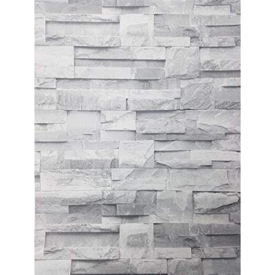 Image of 3D Slate Stone Brick Effect Wallpaper Grey Rock Realistic Textured Vintage from Y�L