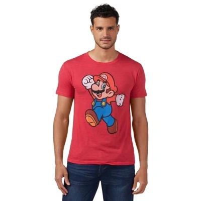 Image of Nintendo Men&#039;s Super Mario Jump Pose T Shirt, Red Heather, XL