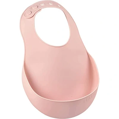 Image of Beaba Silicone Baby Bib Waterproof Adjustable: several sizes Light and Flexible Ultra soft Easy to clean Large pocket catch food Pink