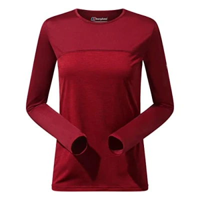 Image of Berghaus Women&#039;s Voyager Long Sleeve Tech Tee Base Layer, Syrah/Red Dahlia, 16