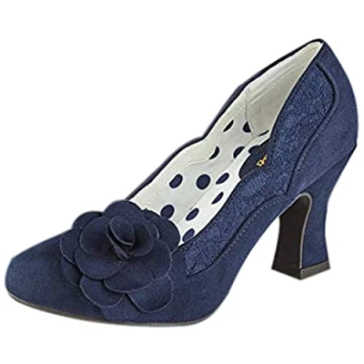Image of Ruby Shoo Women&#039;s Navy Chrissie Mid Heel Court Shoes UK 3