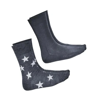Image of vitsocks Men&#039;s MERINO Wool Everyday Fine Soft Warm Socks (2 PAIRS) Stars &amp; Plain Pack, grey white, 6 8