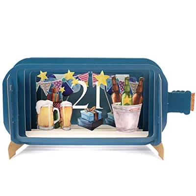 Image of Message in A Bottle Beer 21st Pop Up Birthday Greeting Card by Alljoy Cards MIB098