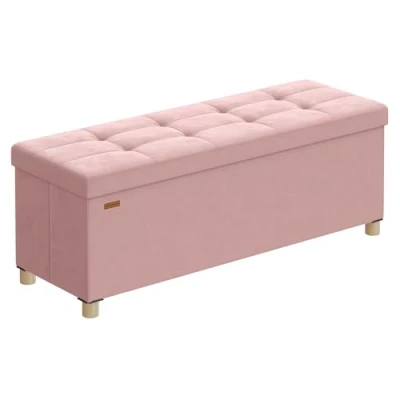 Image of SONGMICS Storage Ottoman, 38 x 110 40 cm, Folding Bench with Lid, Footstool, Footrest, 112 L, Velvet Surface, for Bedroom, Hallway, Living Room, Jelly Pink LSF0518R03