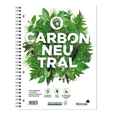 Image of Silvine A4+ Carbon Neutral Wirebound Notebook Lined with Margin, 120 Pages of Premium CO2 Paper. Ref R302