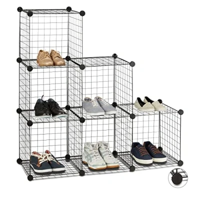 Image of Relaxdays Modular Grid Shelf, 6 Compartments, DIY Shelving System, Metal, Open Cube Rack, 35 x cm, Black