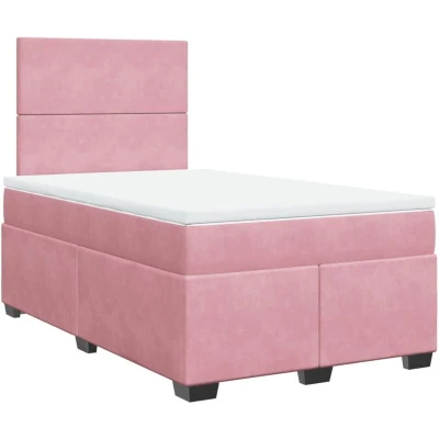 Image of vidaXL Box Spring Bed with Mattress Pink 120x200 cm Velvet
