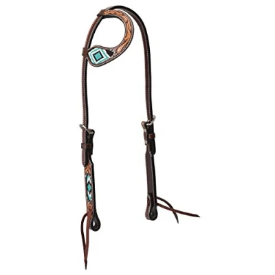 Image of Turquoise Cross Beaded Flat Sliding Ear Headstall Dark Oil, 44413