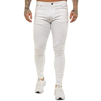 Image of 989Zé ENZO Mens Super Skinny Sim Fit Stretch Jeans Denim Pants EZ326 All Waist Sizes UK WHT 38 Short