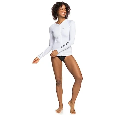 Image of Roxy Women&#039;s Essentials Long Sleeve Zip up Rashguard, Bright White 233, Medium