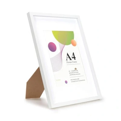 Image of Scholar Tree A4 Frame 1 Pack,White Picture Frames 21 X 29.7 cm, Wooden Photo with 6x8 Mount, Stand Tabletop or Wall Hanging