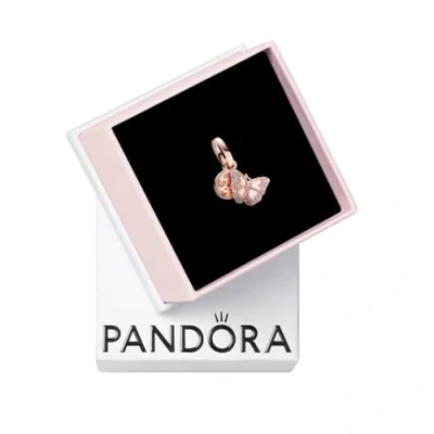 Image of Pandora Moments Butterfly 14k rose gold plated dangle with fancy fairy tale pink and clear cubic zirconia, transparent plique a jour enamel