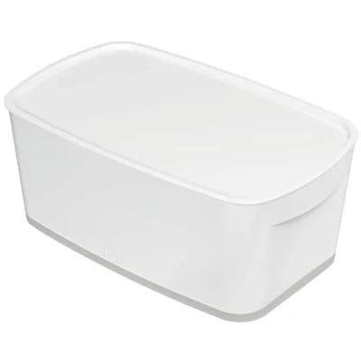Image of Leitz A5 MyBox Small with Lid, Storage Box for Home and Office, 5 L, Matt Finish, Plastic, BPA Free Food Safe, White/Grey, 52291001