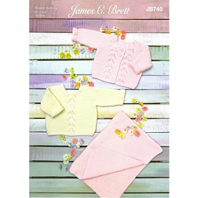 Image of James C Brett Double Knit Knitting Pattern Baby Cardigan Sweater &amp; Blanket (JB740), Multicolor, 12 20 inch