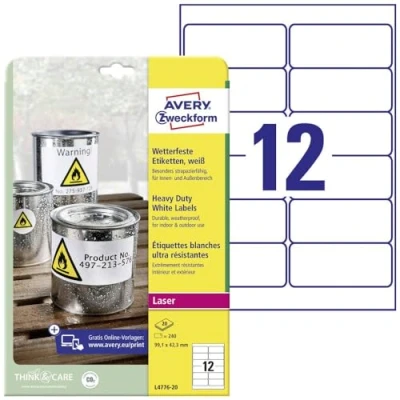 Image of Avery Zweckform Heavy Duty Yellow Labels for Laser Printers 63.5 x 29.6 mm White
