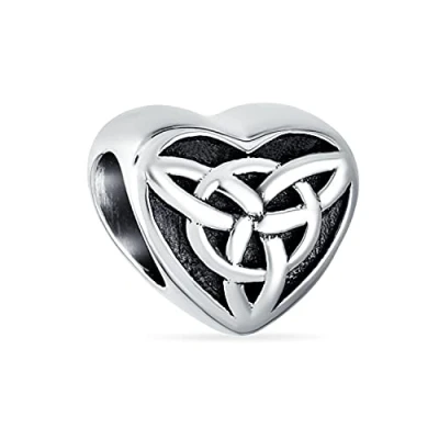 Image of Irish Celtic Infinity Love Knot Heart Shape Bead Charm For Women Teen Oxidized .925 Sterling Silver Fits European Bracelet