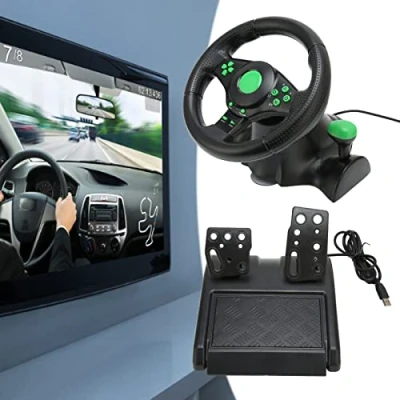 Image of Septpenta PC Racing Wheel, Can Rotated 180 , Provides Lifelike Gaming Experience, Universal Car Sim Race Steering Wheel with Vibration Feedback and Pedals for XBOX 360, PS3, PS2,