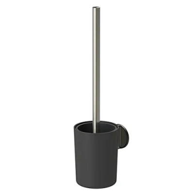 Image of Tiger Tune Toilet Brush and Holder, No Drilling Required Thanks to 3M Self Adhesive Backing System, Optional Mounting with Screws Plugs, Stainless Steel Brushed, Black, 9.6 x 38.2 12.1 cm