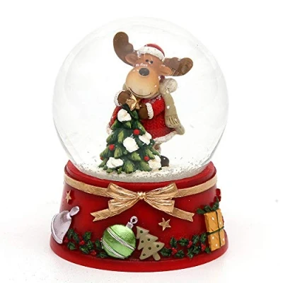 Image of Dekohelden24 Snow globe with moose and red base, dimensions (L x W H): 7 8.5 cm, ball diameter 6.5 cm.