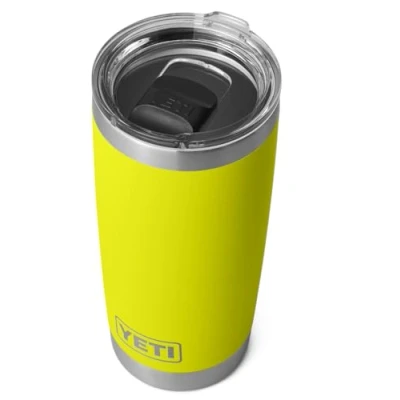 Image of YETI Rambler Tumbler, Vaccum Insulated Stainless Steel Tumbler with Magslider Lid, Firefly Yellow, 20 oz (591 ml)