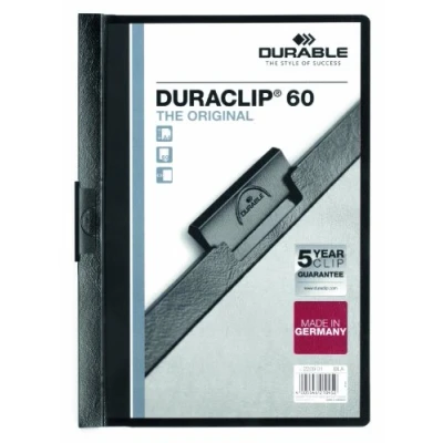 Image of Durable DURACLIP 60 A4 Clip Folder Holds up to Sheets of Paper Robust Metal Sprung Pack 5 Folders in Black