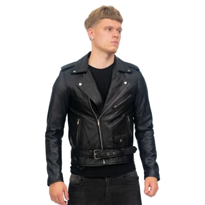 Image of Infinity Men’s Retro Brando Casual Black Leather Biker Jacket S