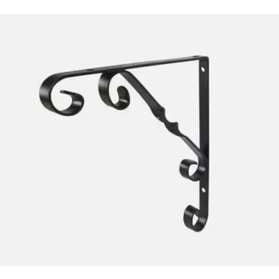 Image of Heavy Black Decorative Scroll Ornamental Shelf Brackets Pair Supports Antique Style 200 x 200mm