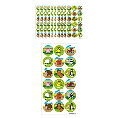 Image of HENBRANDT Large Farm Animal Stickers 180 Assorted Teachers School Reward Arts and Crafts for Kids Birthday Party Bag Favours Loot Fillers Lucky Dip Boys Girls
