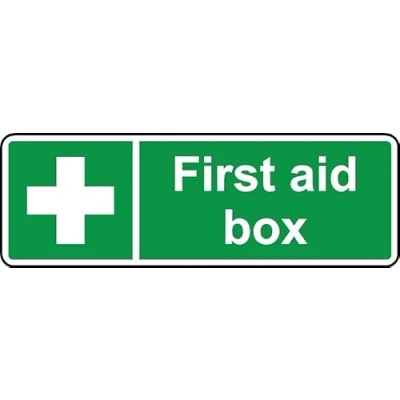 Image of First aid Box Safety Sign (L) Self Adhesive Sticker (150mm x 50mm)