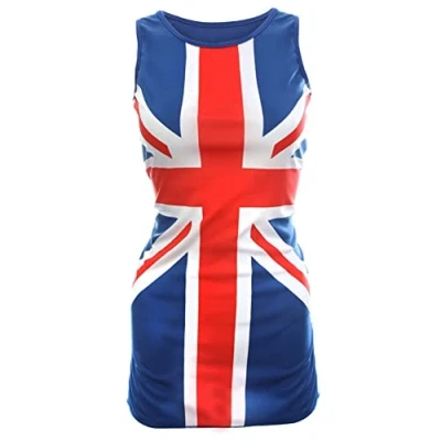 Image of Ladies Union Jack Dress X Large Red, White and Blue Flag Classic 90s Music Icons, Brit Pop, VE Day, Jubilee Fancy