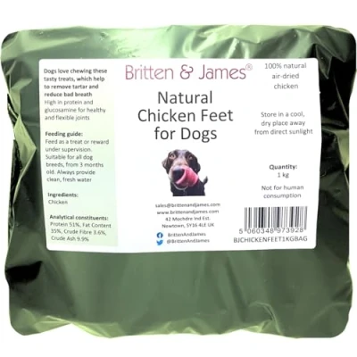 Image of Air Dried Chicken Feet for Dogs by Britten and James (1kg bag). High in Protein Natural Dog Chews Helps to Remove Tartar Reduce Bad Breath. Refill bag B077Y186CV