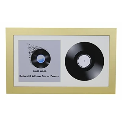 Image of Double Vinyl LP Record and Album Cover Wide Wooden Frame With White Mount (Gold, 12&quot; Vinyl)